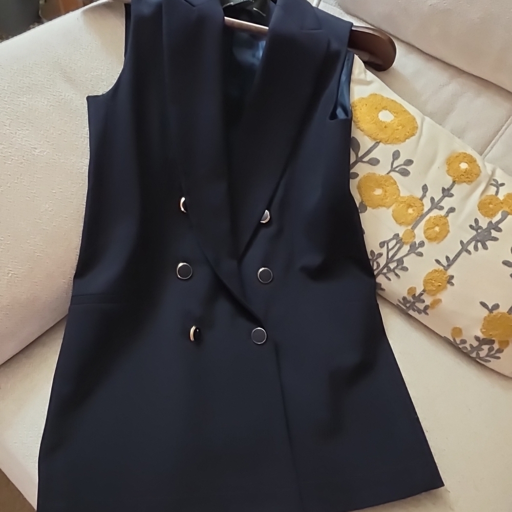 Sleeveless Double-Breasted Vest Jacket - Black